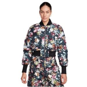 Nike Women's Floral Bomber Jacket - Black and Multicolor